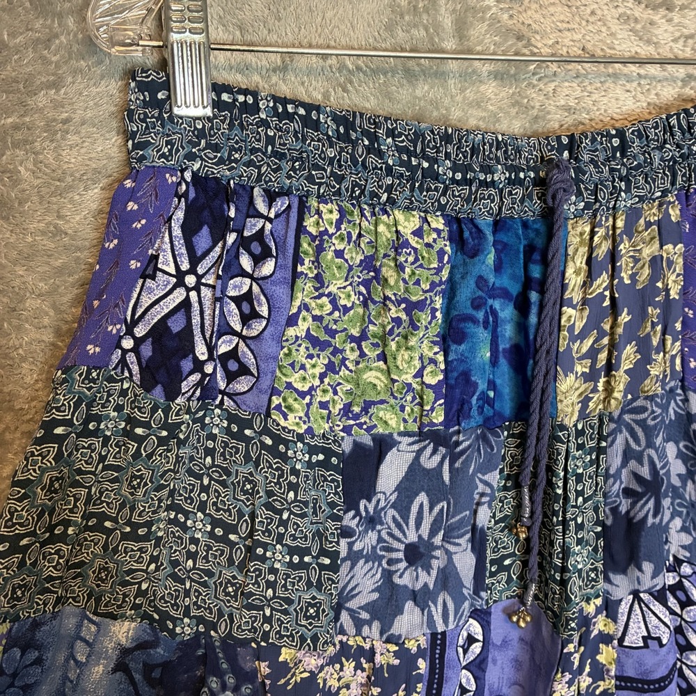 Womens Patchwork Maxi Skirt OSFM Flowy Tiered Boho Fairy Grunge Hippie Floral
